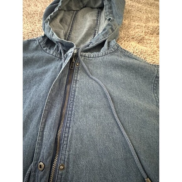 Woman Within Jacket Womens L 18/20 Blue Full Zip Hoodie Denim Jean Chore Field - Picture 8 of 14